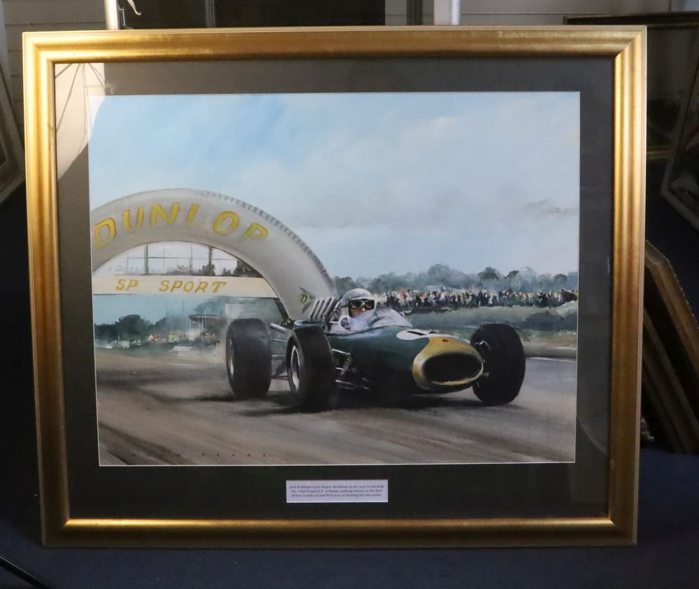 Dion Pears (1929-1985) Jack Brabham in his Repco-Brabham on his way to winning the 1966 French GP at Reims 24.25 x 31.75in.
